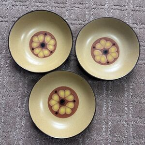 Noritake Folkstone VTG MCM Safari Stoneware Set of 3 Dessert Bowls Flower #8501